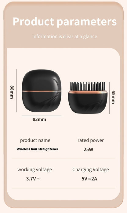 Mini Wireless Hair Straightener Comb – Portable Rechargeable Anti-Frizz Styling Brush (UAE)