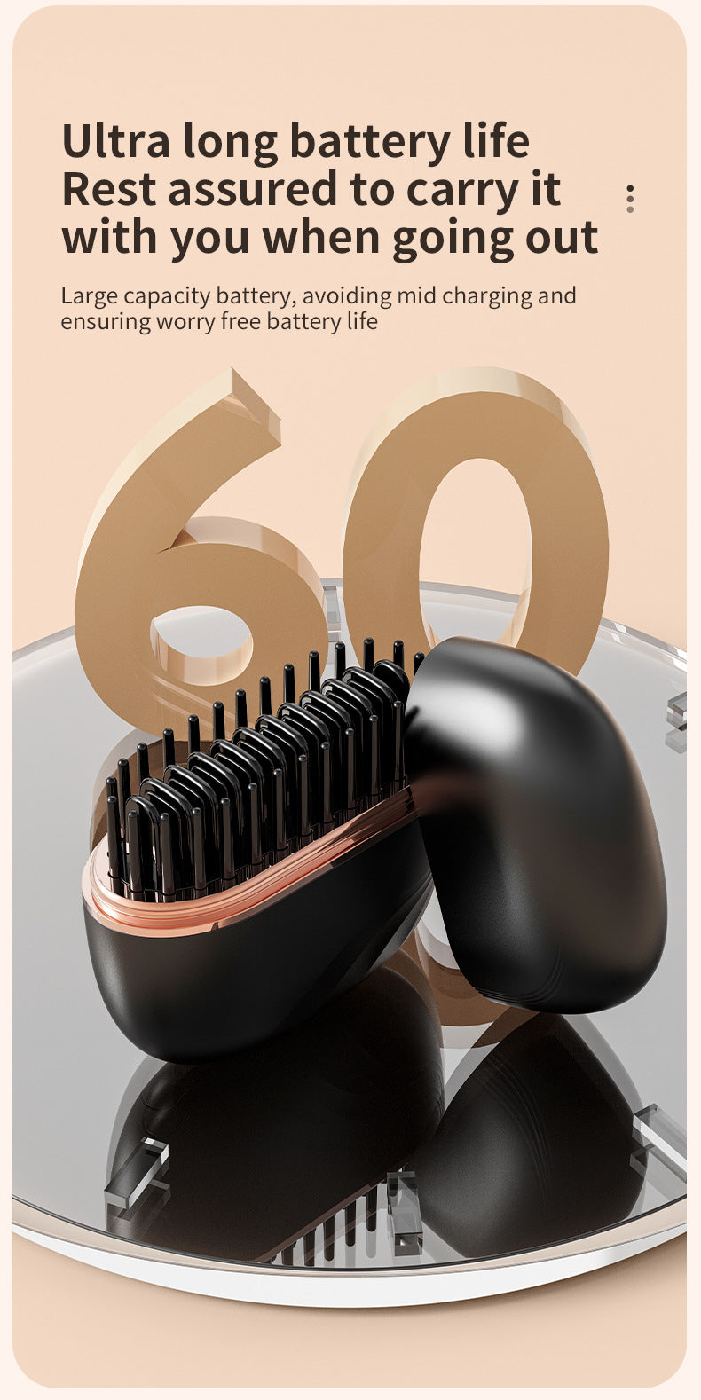 Mini Wireless Hair Straightener Comb – Portable Rechargeable Anti-Frizz Styling Brush (UAE)