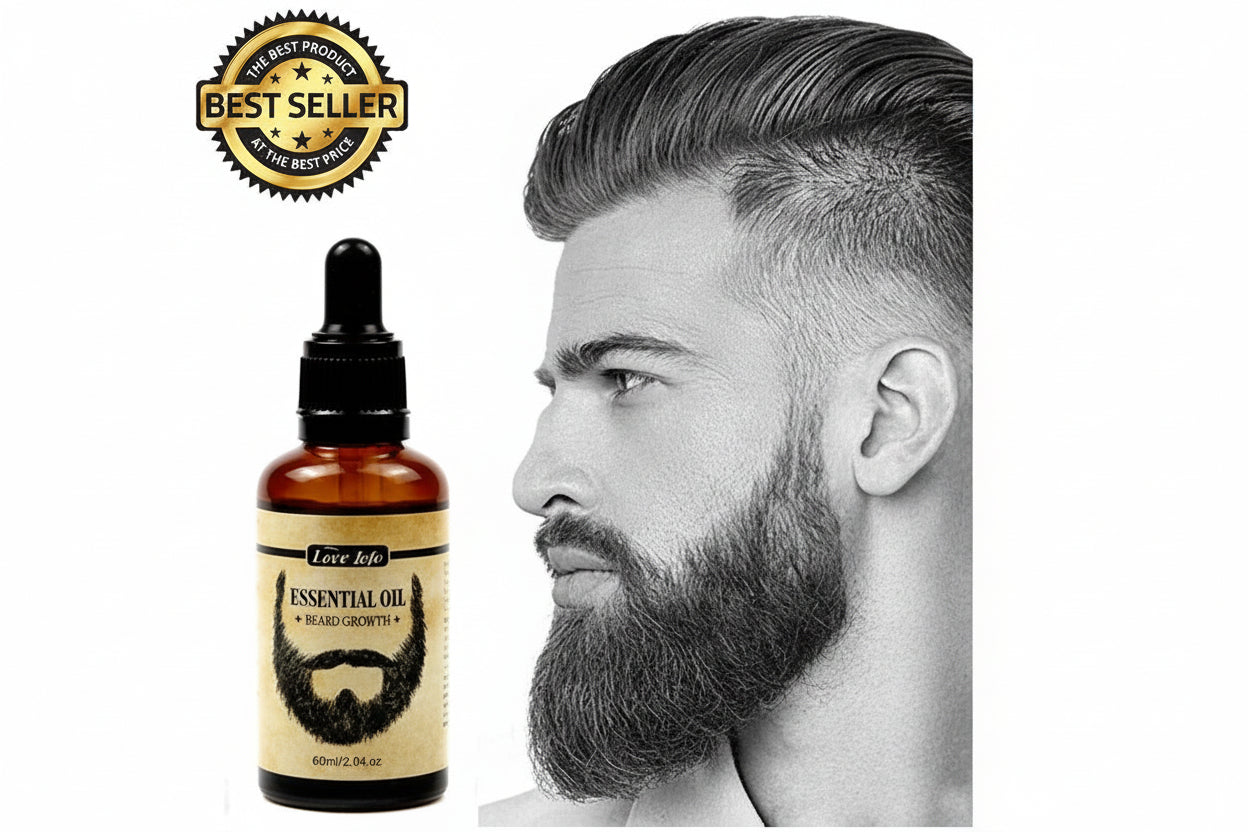 Bottle of Lee & Co. essential oil with a man with a beard on a white background