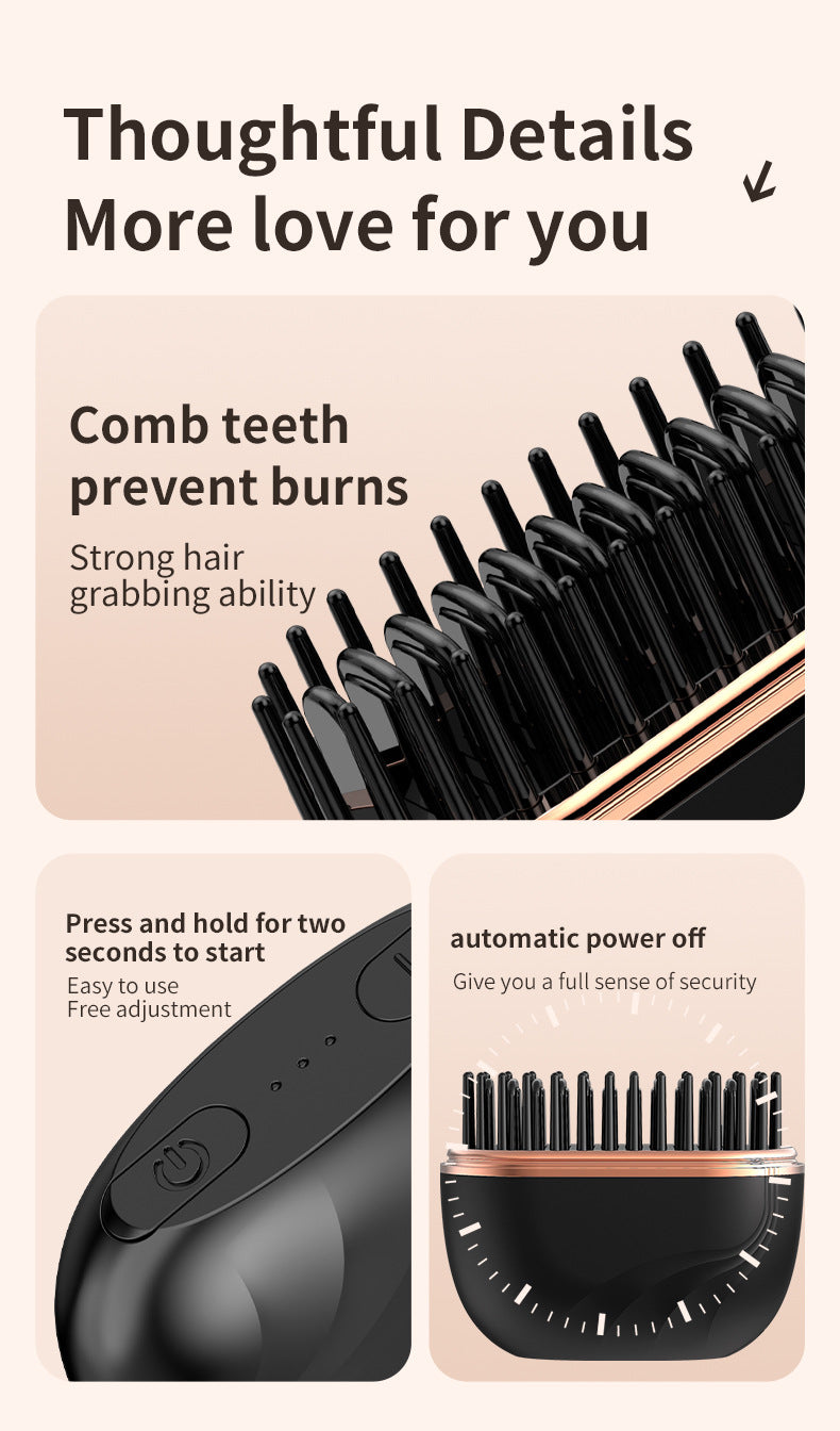 Mini Wireless Hair Straightener Comb – Portable Rechargeable Anti-Frizz Styling Brush (UAE)