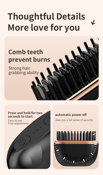 Mini Wireless Hair Straightener Comb – Portable Rechargeable Anti-Frizz Styling Brush (UAE)