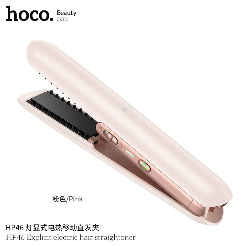 Hoco Portable Wireless Hair Straightener Brush – Mini Rechargeable Anti-Frizz Styling Comb (UAE)